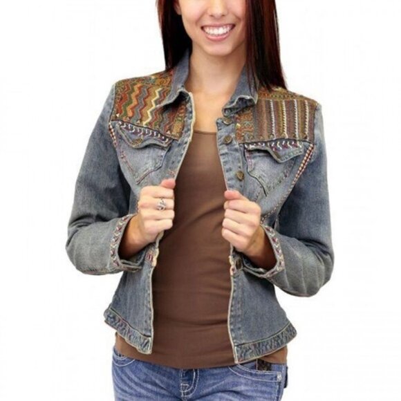 Cripple Creek Ranchwear Denim Jacket Embroidered Aztec CW8612 Women's Medium - Picture 1 of 16